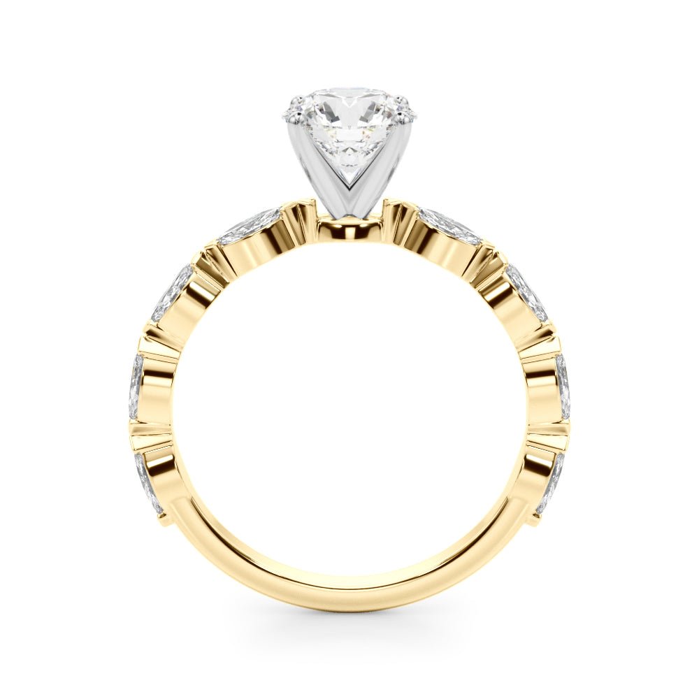 1.00CT 14K Round Cut Diamond Engagement Ring With Bezel Set Marquise Sidestones - Luxury Rings - Design Jewellers Edmonton