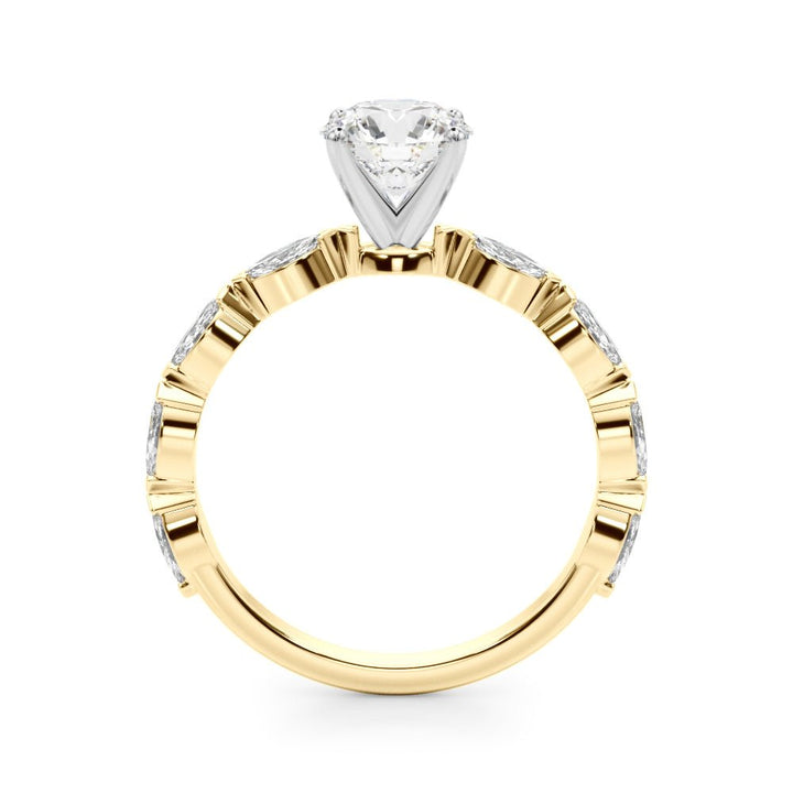 1.00CT 14K Round Cut Diamond Engagement Ring With Bezel Set Marquise Sidestones - Luxury Rings - Design Jewellers Edmonton