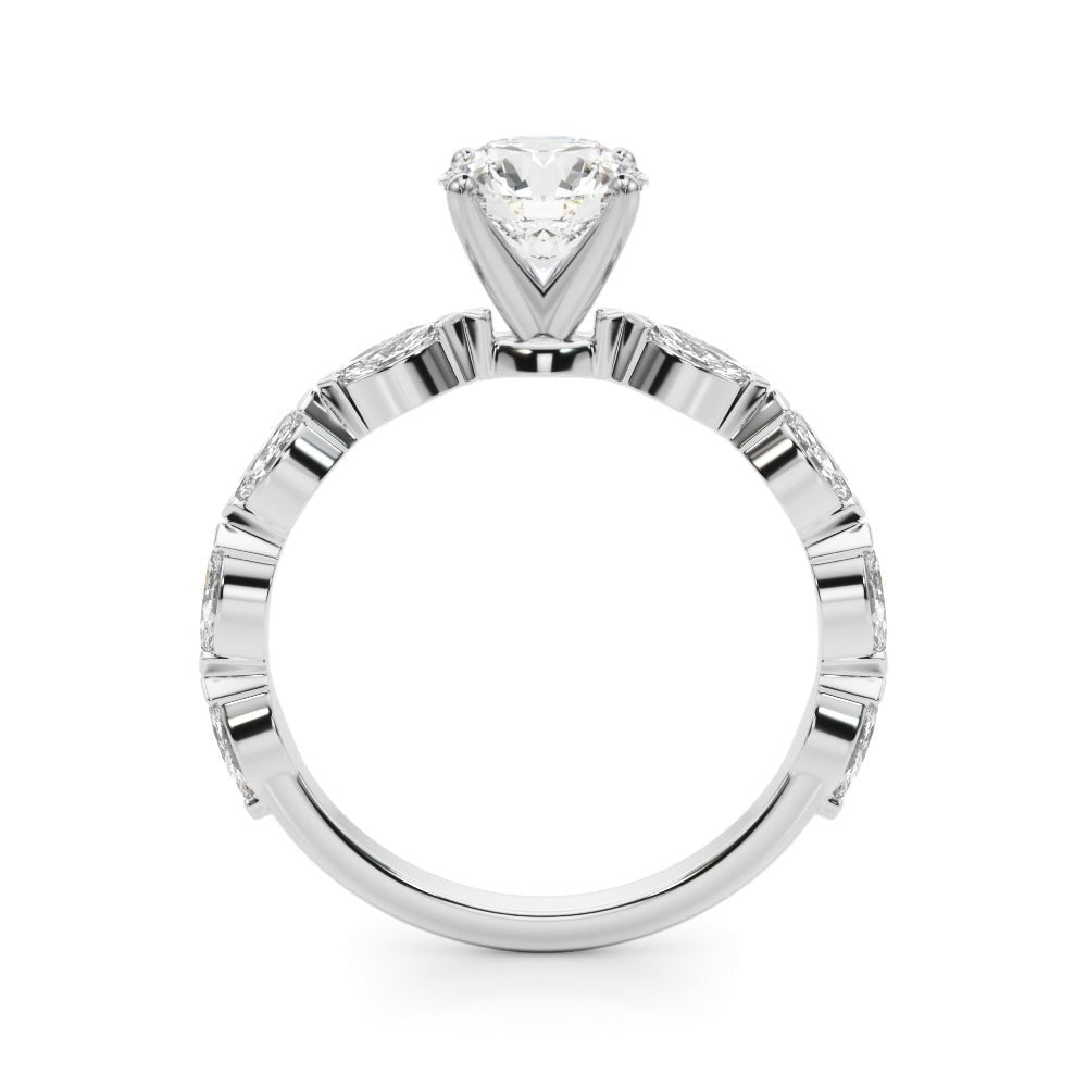 1.00CT 14K Round Cut Diamond Engagement Ring With Bezel Set Marquise Sidestones - Luxury Rings - Design Jewellers Edmonton