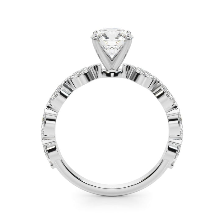 1.00CT 14K Round Cut Diamond Engagement Ring With Bezel Set Marquise Sidestones - Luxury Rings - Design Jewellers Edmonton