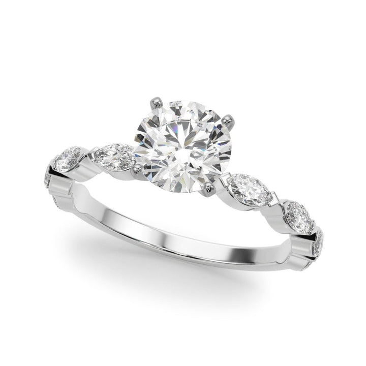 1.00CT 14K Round Cut Diamond Engagement Ring With Bezel Set Marquise Sidestones - Luxury Rings - Design Jewellers Edmonton