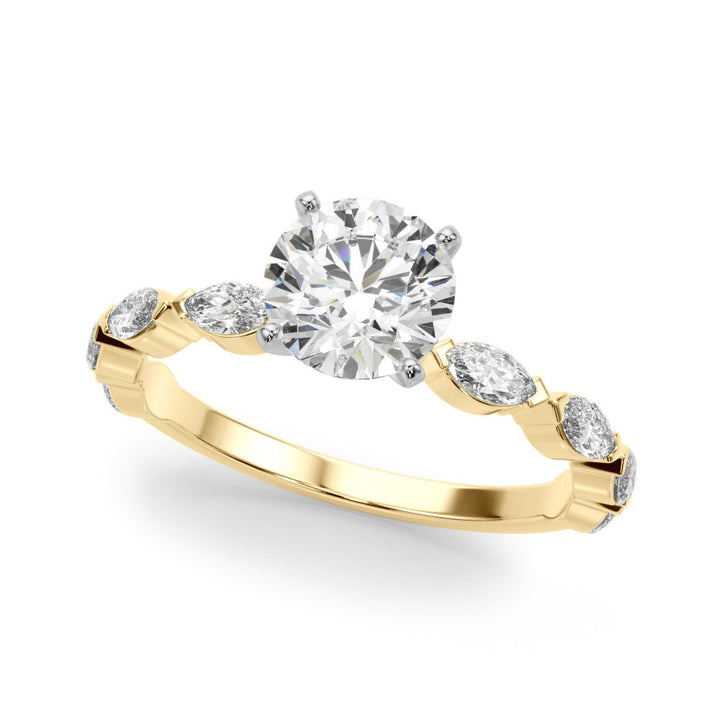 1.00CT 14K Round Cut Diamond Engagement Ring With Bezel Set Marquise Sidestones - Luxury Rings - Design Jewellers Edmonton