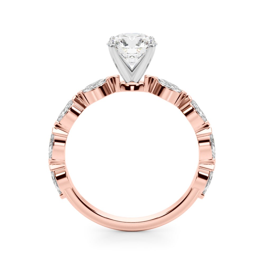 1.00CT 14K Round Cut Diamond Engagement Ring With Bezel Set Marquise Sidestones - Luxury Rings - Design Jewellers Edmonton