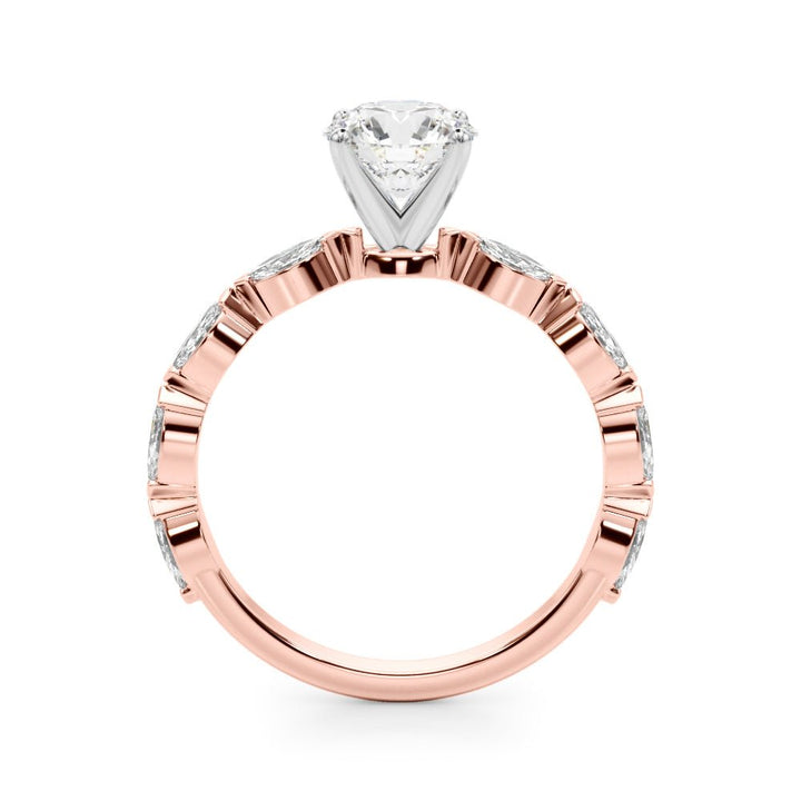 1.00CT 14K Round Cut Diamond Engagement Ring With Bezel Set Marquise Sidestones - Luxury Rings - Design Jewellers Edmonton