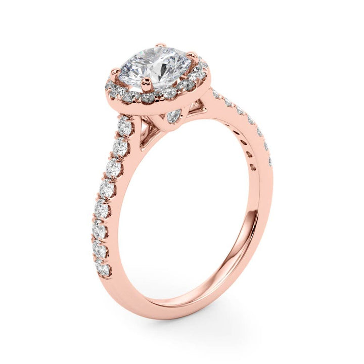 1.00CT 14K Round Halo Diamond Engagement Ring Accented by Pave - Set Side Diamonds - Engagement rings - Design Jewellers Edmonton