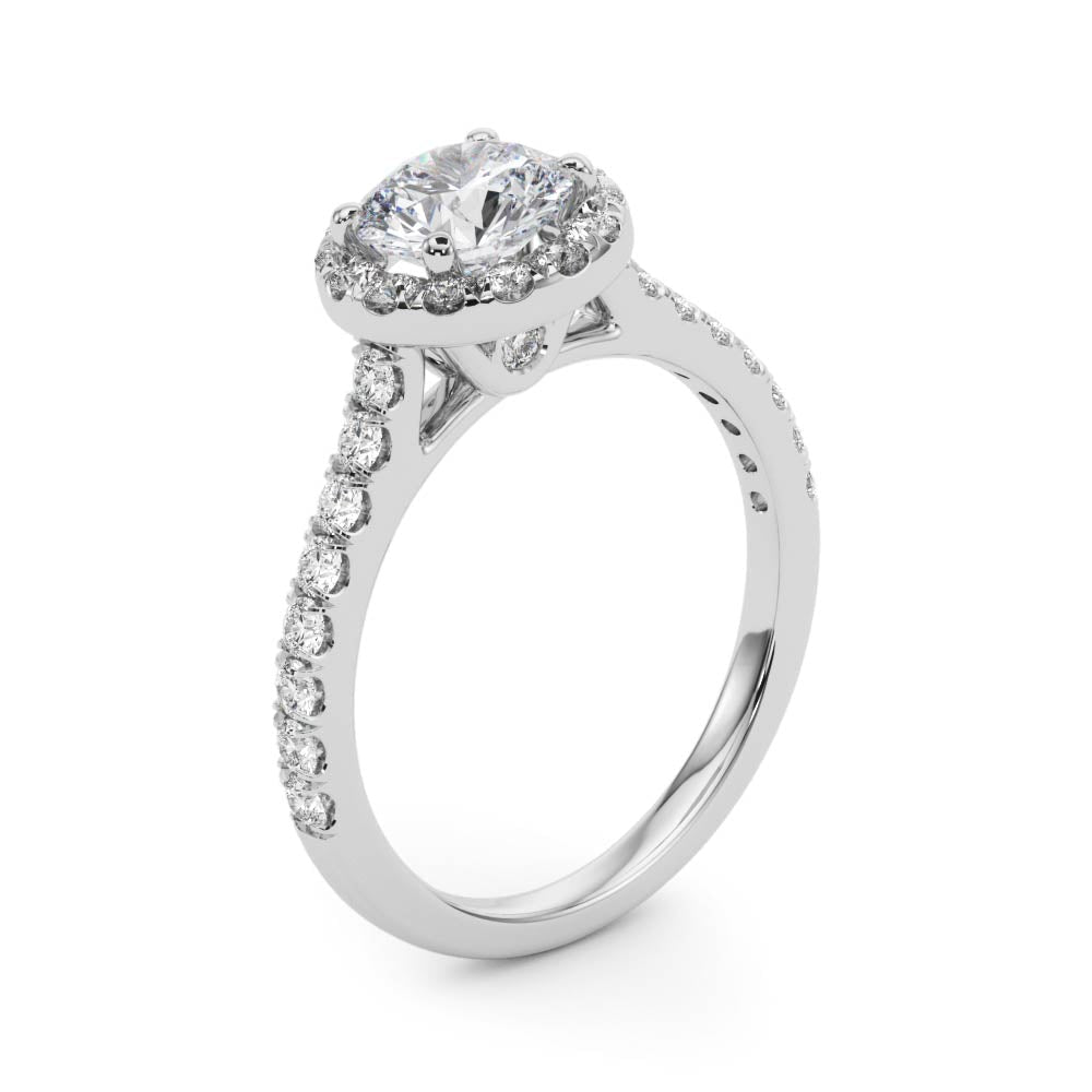 1.00CT 14K Round Halo Diamond Engagement Ring Accented by Pave - Set Side Diamonds - Engagement rings - Design Jewellers Edmonton