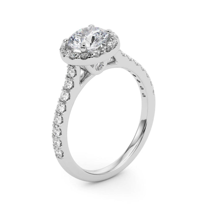 1.00CT 14K Round Halo Diamond Engagement Ring Accented by Pave - Set Side Diamonds - Engagement rings - Design Jewellers Edmonton