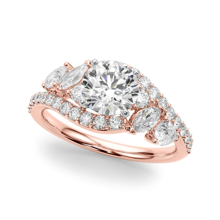 1.00CT 14K T Round Brilliant Cut Diamond Ring Accented With Marquise and Pear Shape Diamonds - Luxury Rings - Design Jewellers Edmonton