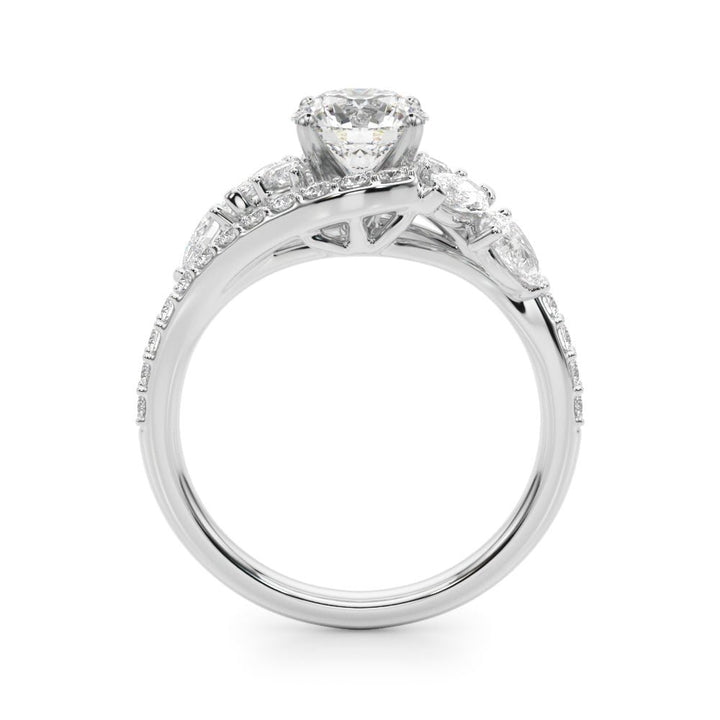 1.00CT 14K T Round Brilliant Cut Diamond Ring Accented With Marquise and Pear Shape Diamonds - Luxury Rings - Design Jewellers Edmonton