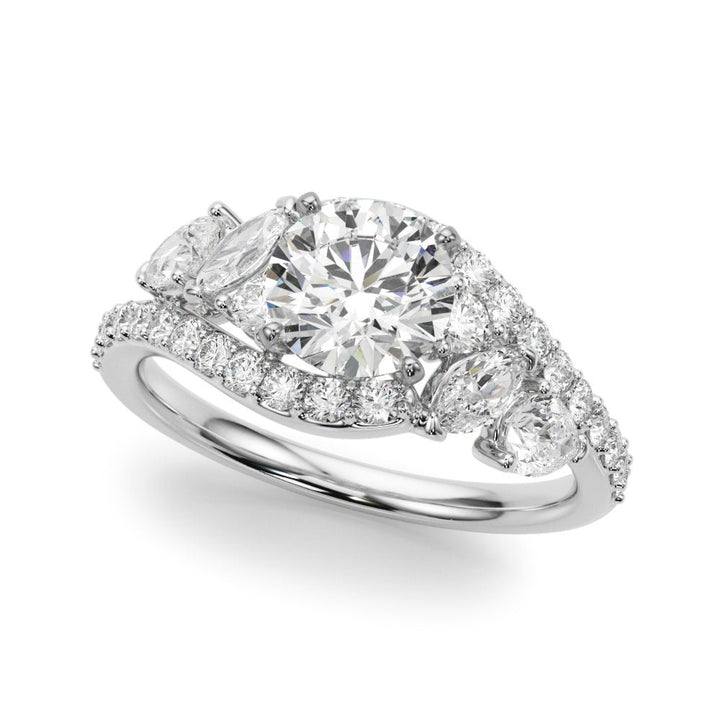 1.00CT 14K T Round Brilliant Cut Diamond Ring Accented With Marquise and Pear Shape Diamonds - Luxury Rings - Design Jewellers Edmonton
