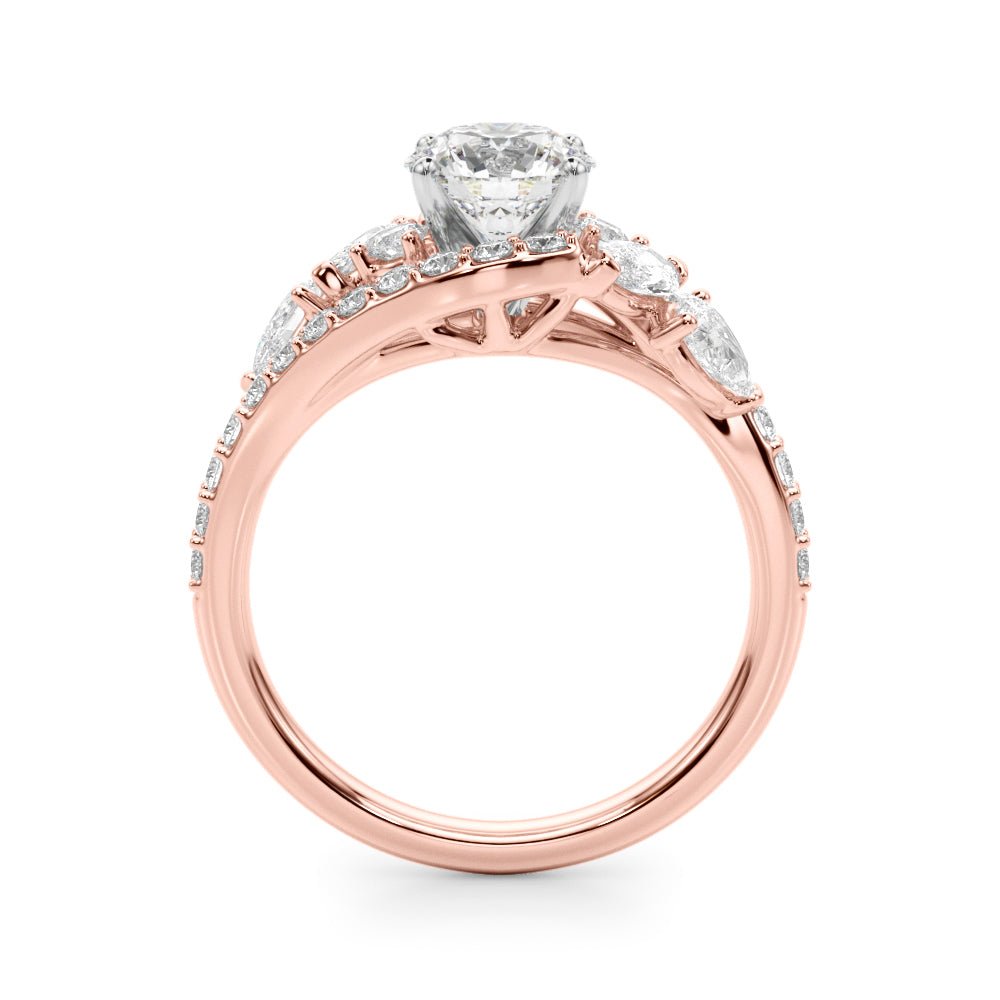 1.00CT 14K T Round Brilliant Cut Diamond Ring Accented With Marquise and Pear Shape Diamonds - Luxury Rings - Design Jewellers Edmonton