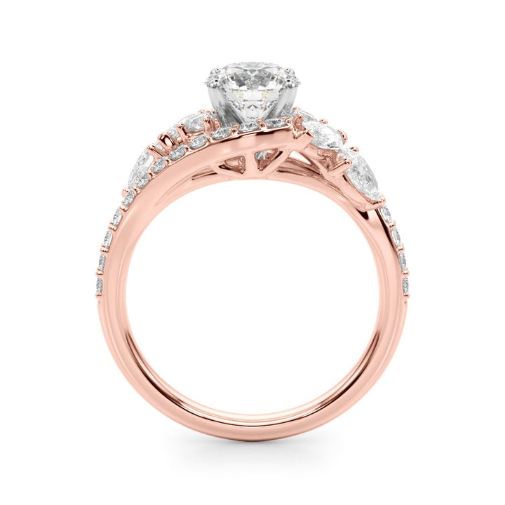 1.00CT 14K T Round Brilliant Cut Diamond Ring Accented With Marquise and Pear Shape Diamonds - Luxury Rings - Design Jewellers Edmonton