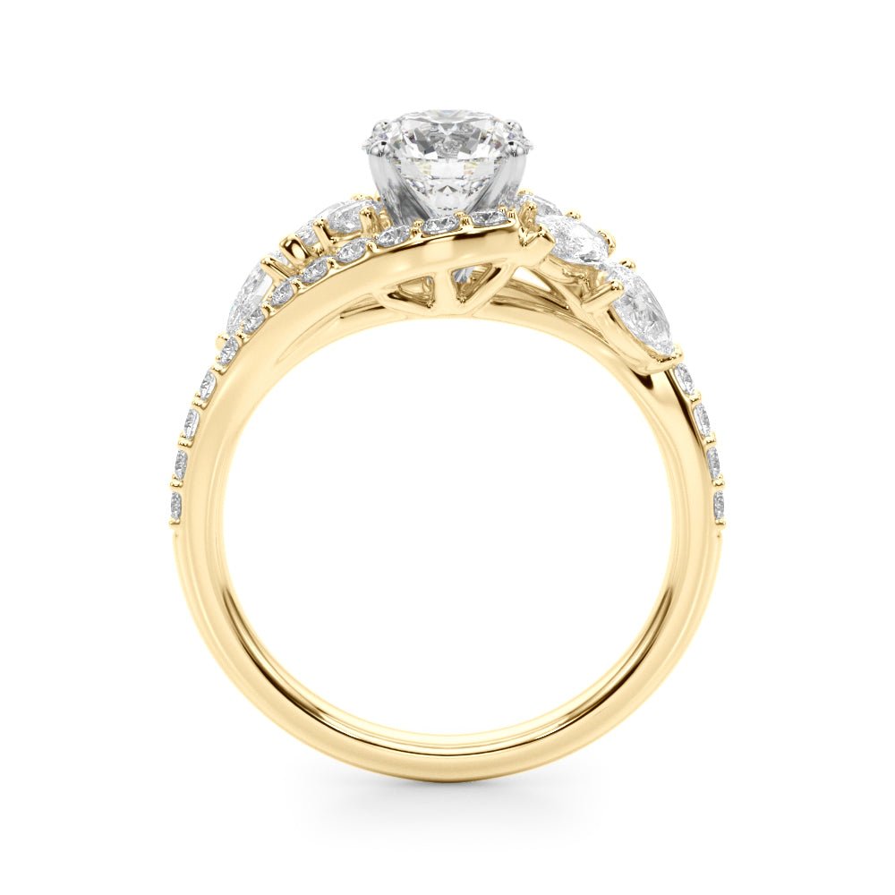 1.00CT 14K T Round Brilliant Cut Diamond Ring Accented With Marquise and Pear Shape Diamonds - Luxury Rings - Design Jewellers Edmonton