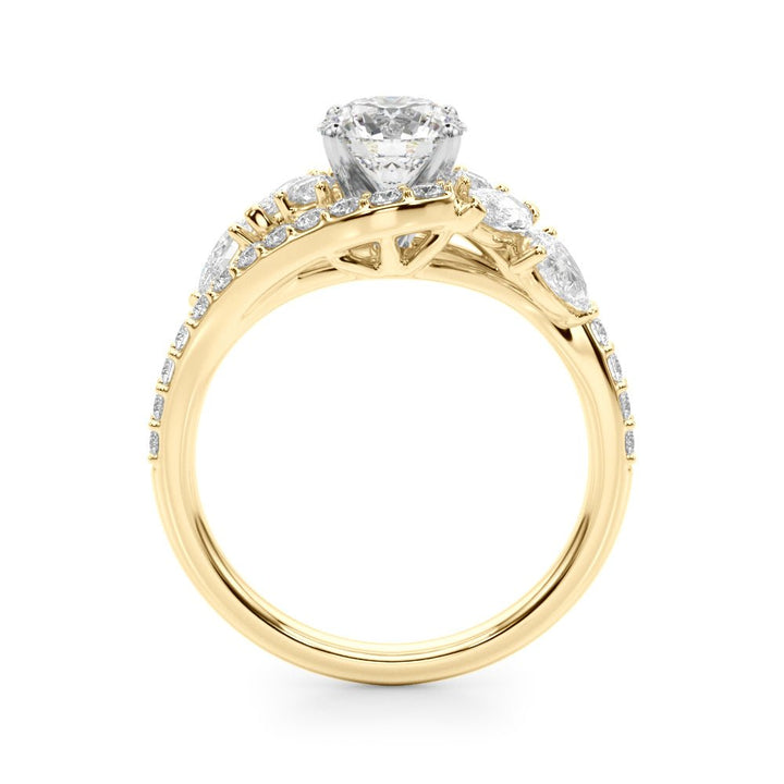 1.00CT 14K T Round Brilliant Cut Diamond Ring Accented With Marquise and Pear Shape Diamonds - Luxury Rings - Design Jewellers Edmonton