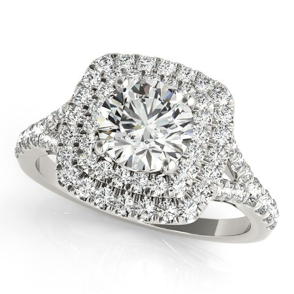 1.00CT 14K Two-Tone Gold Double Halo Diamond Engagement Ring with Split Shank