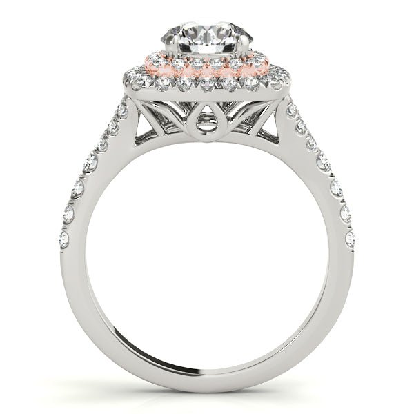 1.00CT 14K Two - Tone Gold Double Halo Diamond Engagement Ring with Split Shank - Engagement rings - Design Jewellers Edmonton