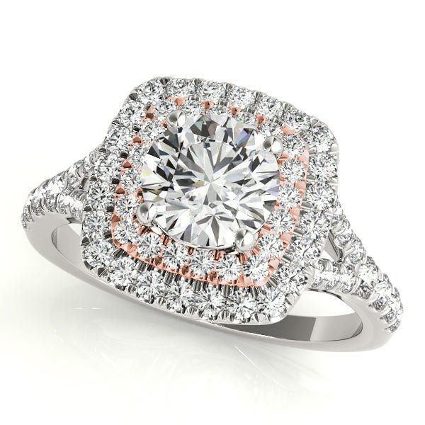 1.00CT 14K Two - Tone Gold Double Halo Diamond Engagement Ring with Split Shank - Engagement rings - Design Jewellers Edmonton