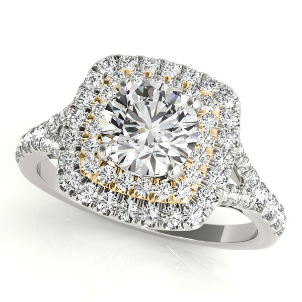 1.00CT 14K Two - Tone Gold Double Halo Diamond Engagement Ring with Split Shank - Engagement rings - Design Jewellers Edmonton