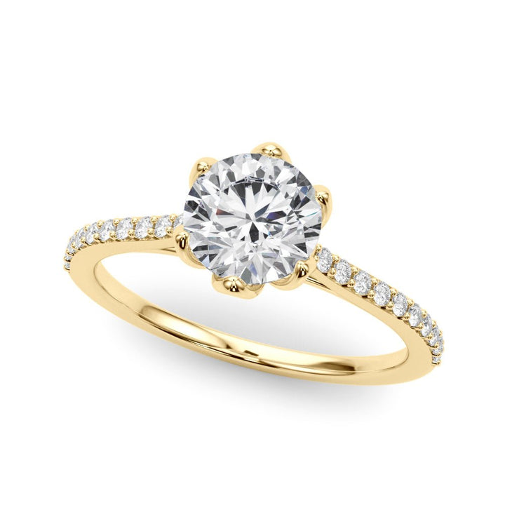 1.00CT 14K Unique Round Brilliant Cut Diamond Ring Accented With Additional Diamonds On The Shoulders - Luxury Rings - Design Jewellers Edmonton