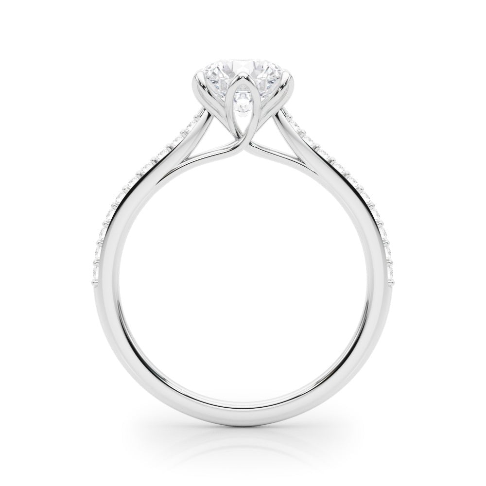 1.00CT 14K Unique Round Brilliant Cut Diamond Ring Accented With Additional Diamonds On The Shoulders - Luxury Rings - Design Jewellers Edmonton