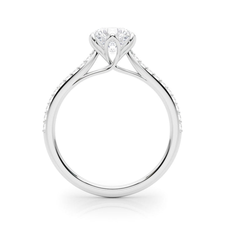 1.00CT 14K Unique Round Brilliant Cut Diamond Ring Accented With Additional Diamonds On The Shoulders - Luxury Rings - Design Jewellers Edmonton