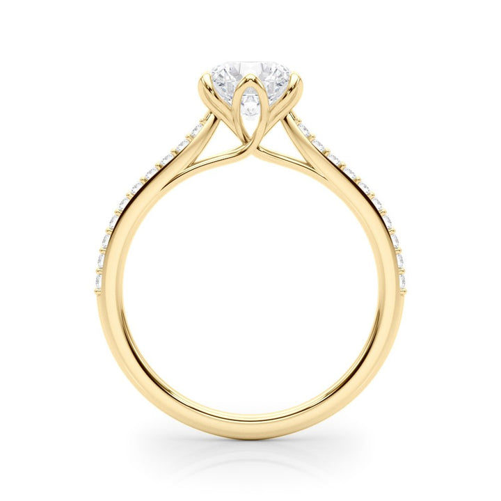 1.00CT 14K Unique Round Brilliant Cut Diamond Ring Accented With Additional Diamonds On The Shoulders - Luxury Rings - Design Jewellers Edmonton