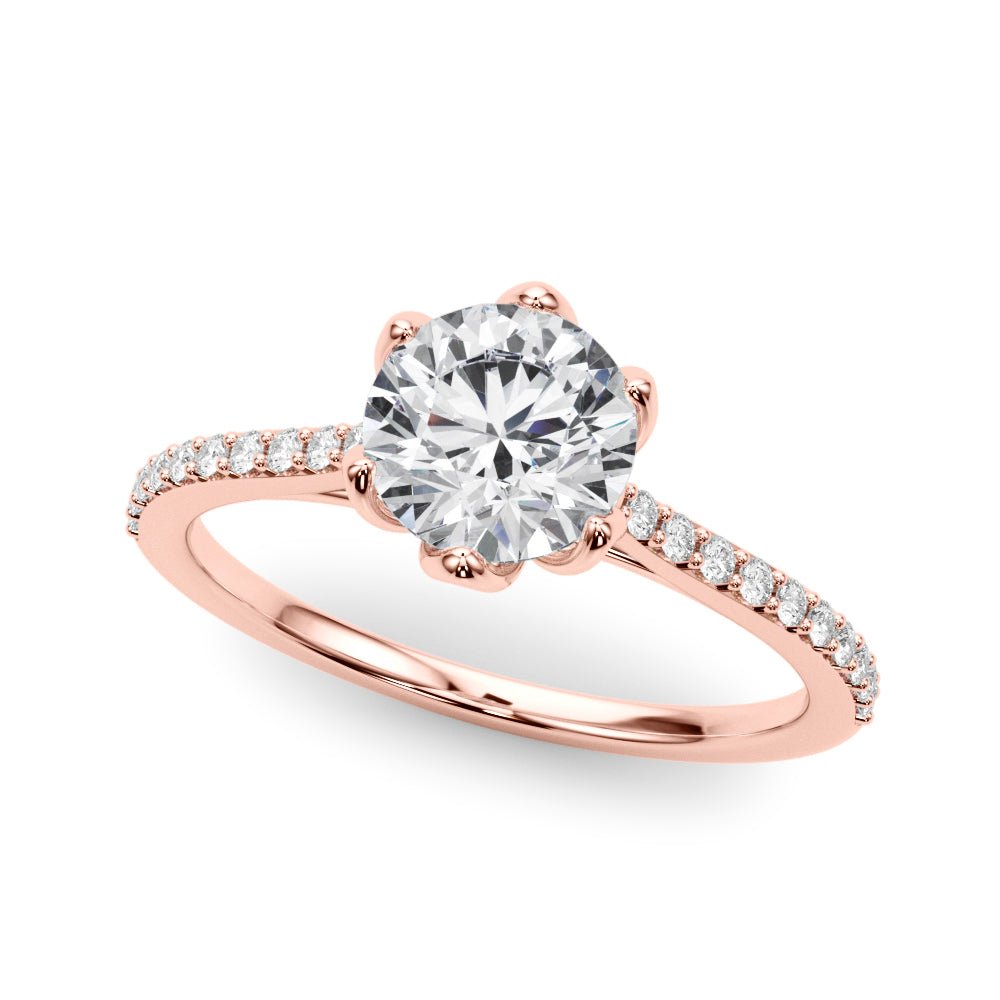 1.00CT 14K Unique Round Brilliant Cut Diamond Ring Accented With Additional Diamonds On The Shoulders - Luxury Rings - Design Jewellers Edmonton