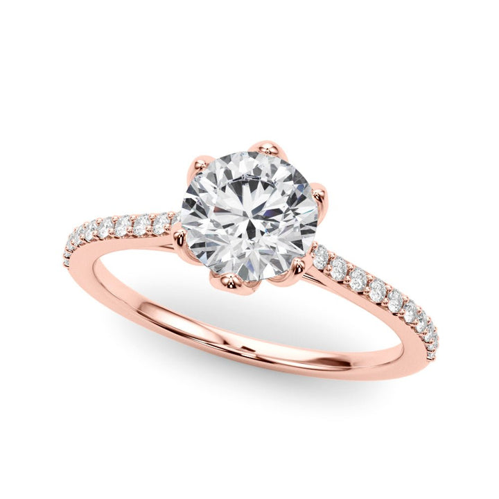 1.00CT 14K Unique Round Brilliant Cut Diamond Ring Accented With Additional Diamonds On The Shoulders - Luxury Rings - Design Jewellers Edmonton