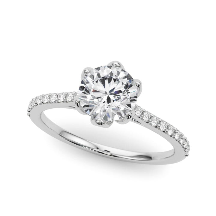1.00CT 14K Unique Round Brilliant Cut Diamond Ring Accented With Additional Diamonds On The Shoulders - Luxury Rings - Design Jewellers Edmonton