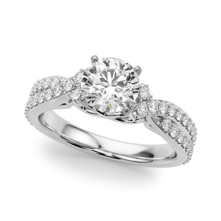 1.00CT Round Brilliant Cut Diamond Ring With a Double Row of Diamonds On The Shoulders - Luxury Rings - Design Jewellers Edmonton