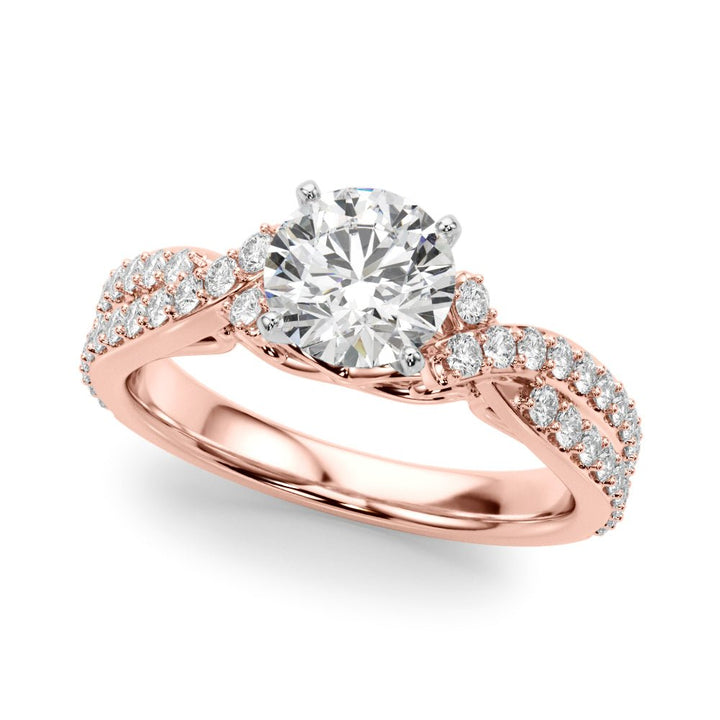 1.00CT Round Brilliant Cut Diamond Ring With a Double Row of Diamonds On The Shoulders - Luxury Rings - Design Jewellers Edmonton
