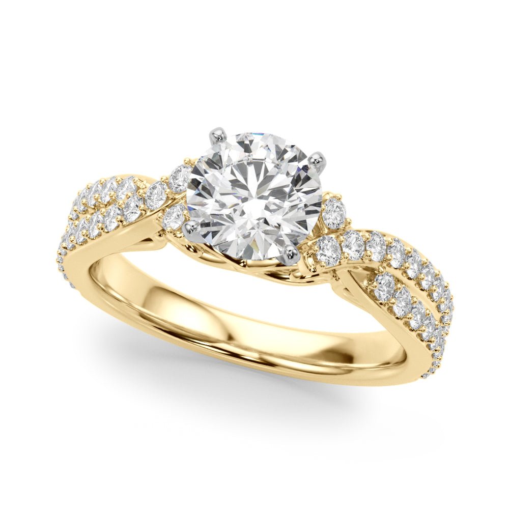 1.00CT Round Brilliant Cut Diamond Ring With a Double Row of Diamonds On The Shoulders - Luxury Rings - Design Jewellers Edmonton