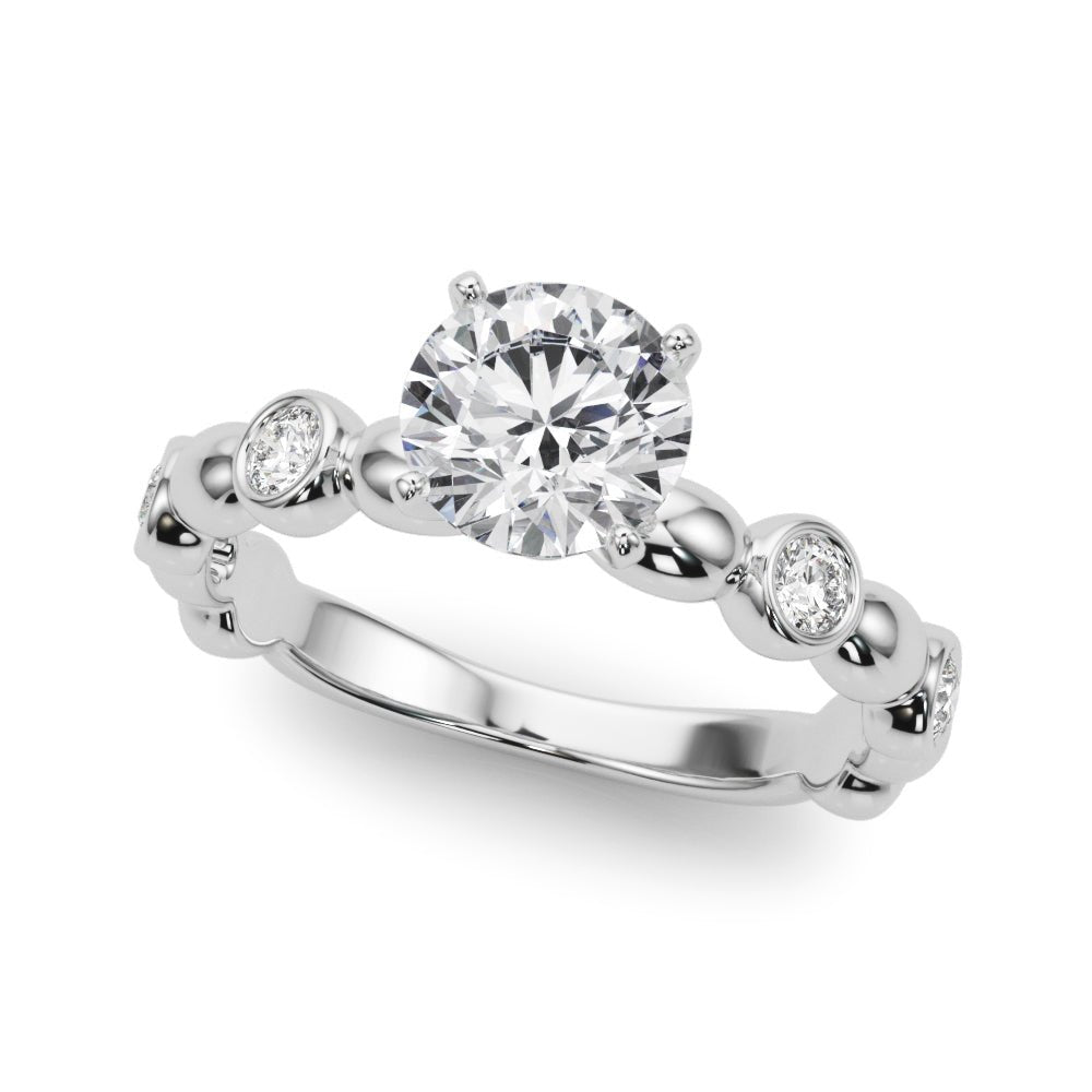 1.00ct.Round Cut Engagement Ring With Bezel Set Sidestones