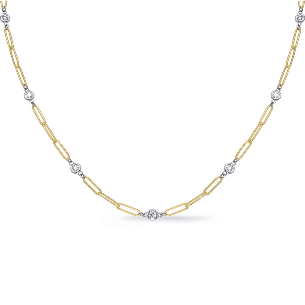 1.00CTW. 14K DIAMOND PAPERCLIP WITH BEZEL DESIGN GOLD NECKLACE - Design Jewellers Edmonton