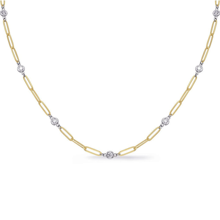 1.00CTW. 14K DIAMOND PAPERCLIP WITH BEZEL DESIGN GOLD NECKLACE - Design Jewellers Edmonton