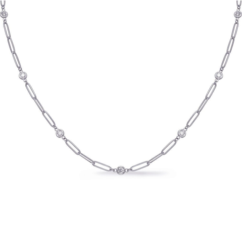1.00CTW. 14K DIAMOND PAPERCLIP WITH BEZEL DESIGN GOLD NECKLACE