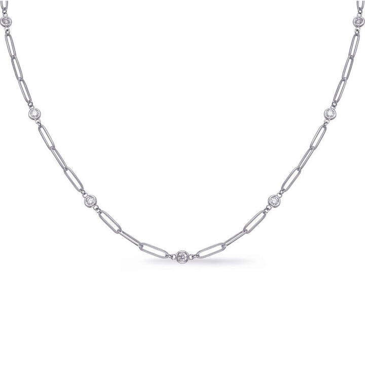 1.00CTW. 14K DIAMOND PAPERCLIP WITH BEZEL DESIGN GOLD NECKLACE - Design Jewellers Edmonton