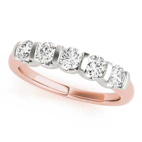 1.00CTW 14K Gold 5 Stone Diamond Rounded Bar Set Gold Band - Diamond Ring - Design Jewellers Edmonton
