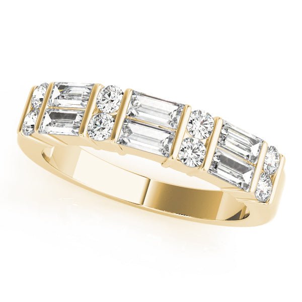 1.00CTW 14K Gold Double Row Baguette and Round Brilliant Cut Diamond Bar Set Band - Diamond Ring - Design Jewellers Edmonton