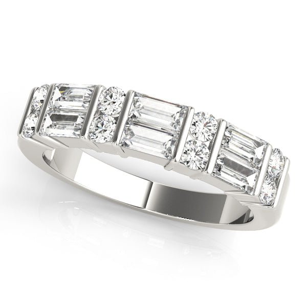 1.00CTW 14K Gold Double Row Bar Set Baguette and Round Brilliant Cut Diamond Band - Diamond Ring - Design Jewellers Edmonton