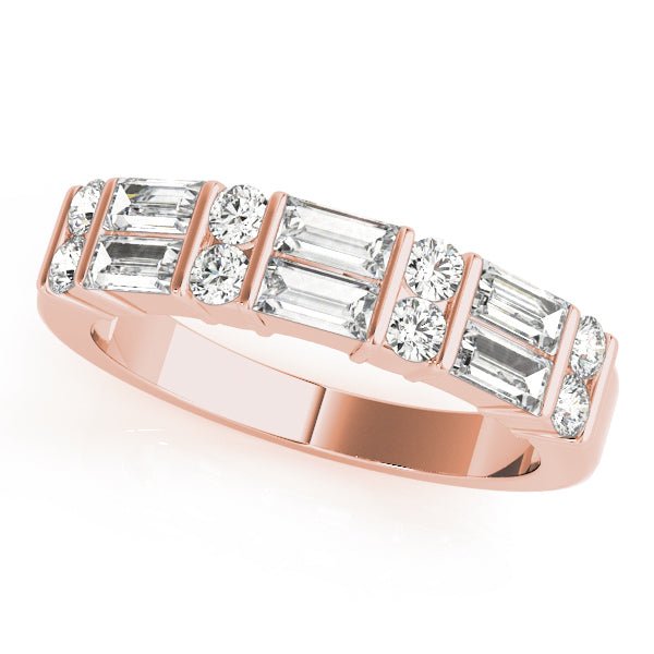 1.00CTW 14K Gold Double Row Bar Set Baguette and Round Brilliant Cut Diamond Band - Diamond Ring - Design Jewellers Edmonton