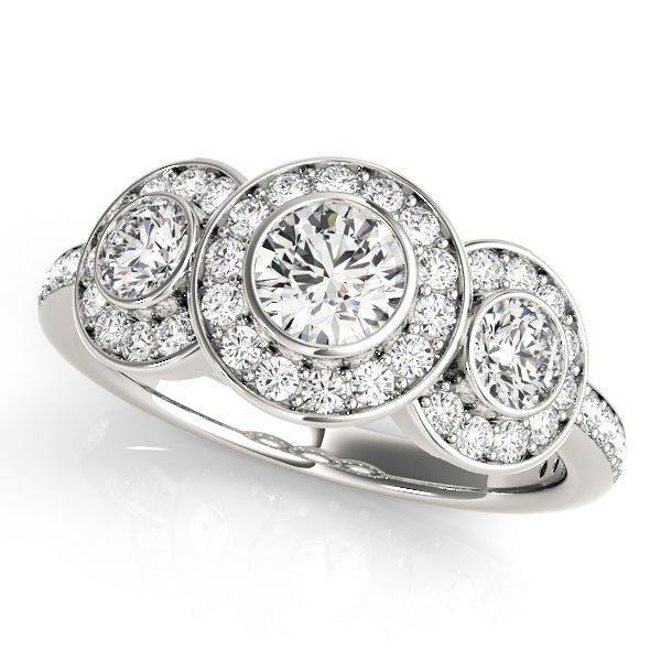 1.00CTW 14K  Gold Ladies 3 Stone Past, Present, Round Brilliant Cut Diamond Ring