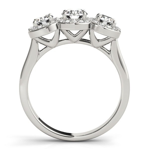 1.00CTW 14K Gold Ladies 3 Stone Round Halo Past, Present, Future Round Brilliant Cut Diamond Ring - Past, Present, Future - Design Jewellers Edmonton