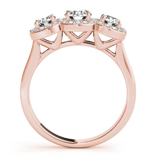 1.00CTW 14K Gold Ladies 3 Stone Round Halo Past, Present, Future Round Brilliant Cut Diamond Ring - Past, Present, Future - Design Jewellers Edmonton
