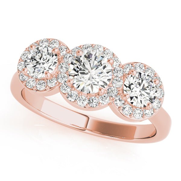 1.00CTW 14K Gold Ladies 3 Stone Round Halo Past, Present, Future Round Brilliant Cut Diamond Ring - Past, Present, Future - Design Jewellers Edmonton