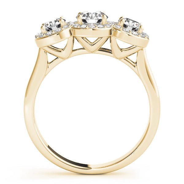 1.00CTW 14K Gold Ladies 3 Stone Round Halo Past, Present, Future Round Brilliant Cut Diamond Ring - Past, Present, Future - Design Jewellers Edmonton