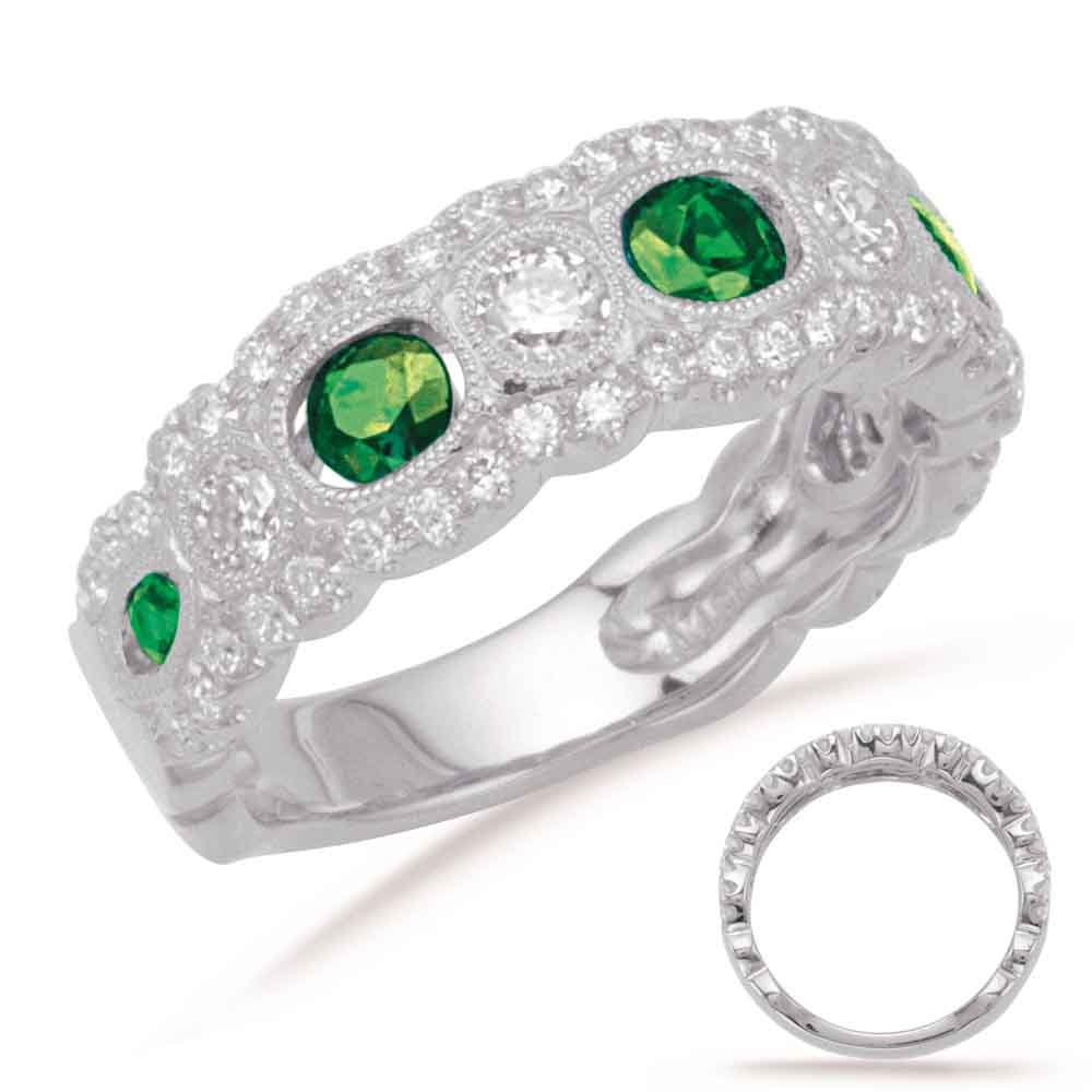 1.03 CTW. 14K MODERN WHITE GOLD EMERALD & DIAMOND BAND