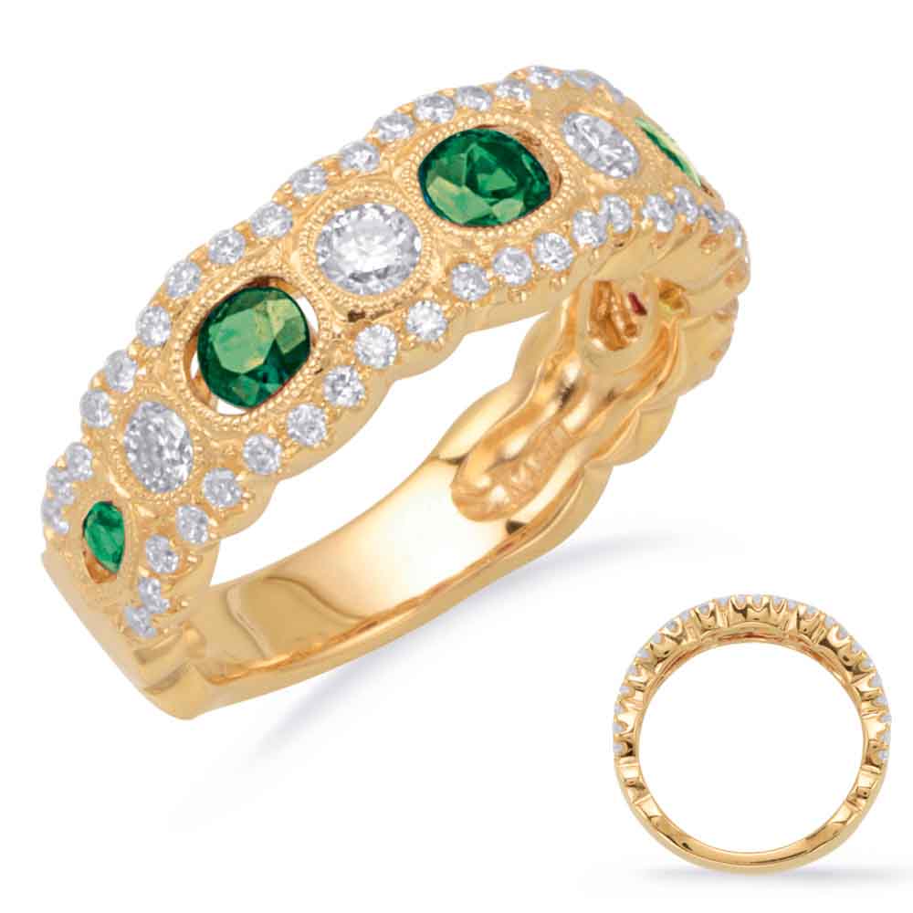1.03 CTW. 14K MODERN YELLOW GOLD EMERALD & DIAMOND BAND