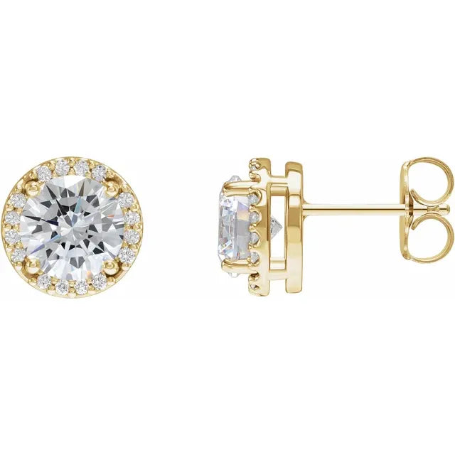 Classic 14K Gold Round Diamond Halo Stud Earrings - View 1