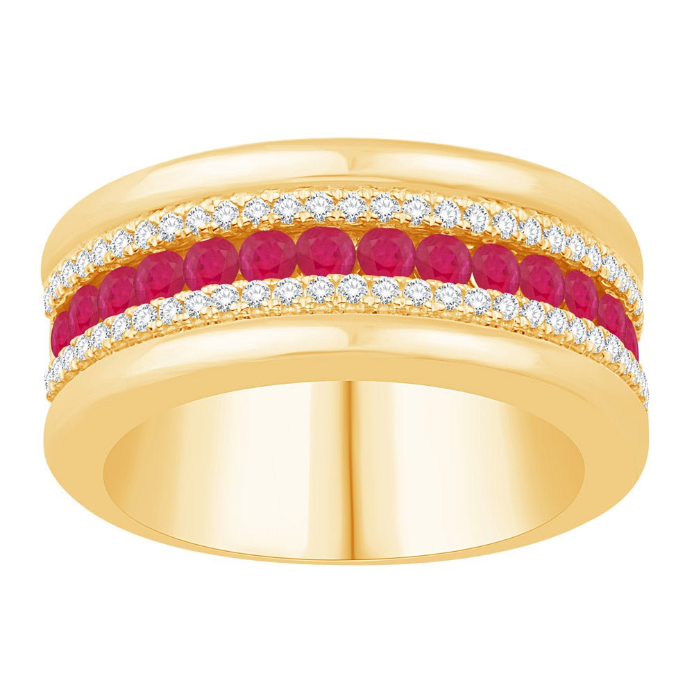 1.04 CTW. 14K ELEGANT YELLOW GOLD RUBY & DIAMOND RING